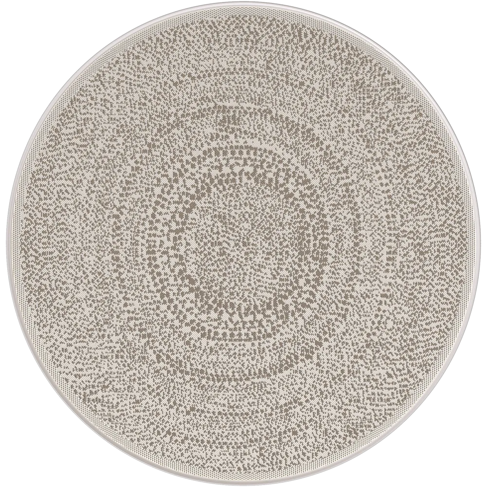 Round gray rug with a subtle pattern on a white background