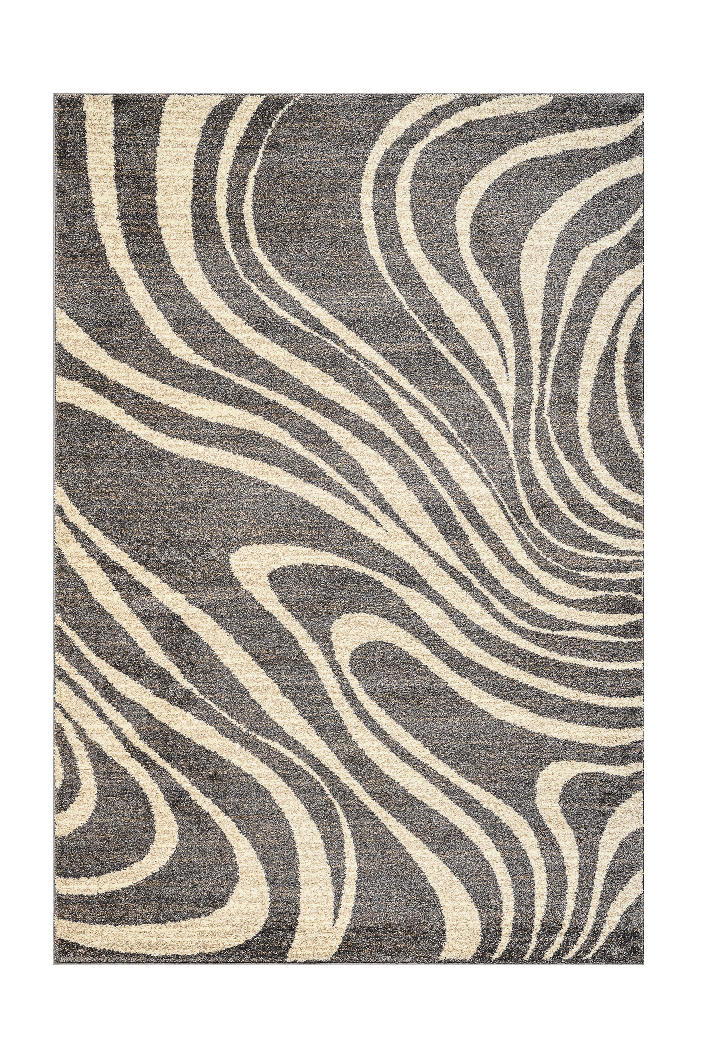 Rug with wavy pattern in gray and beige on a white background