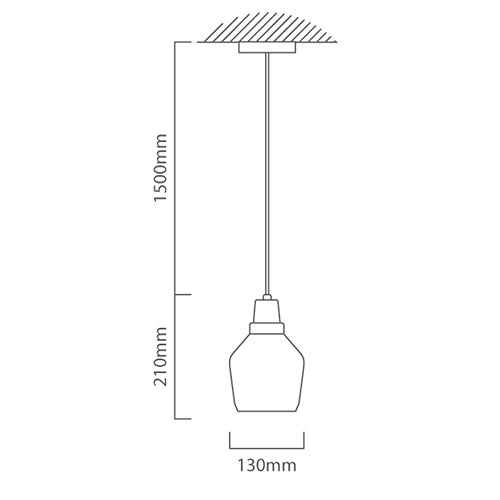 Technical drawing of a pendant light with dimensions