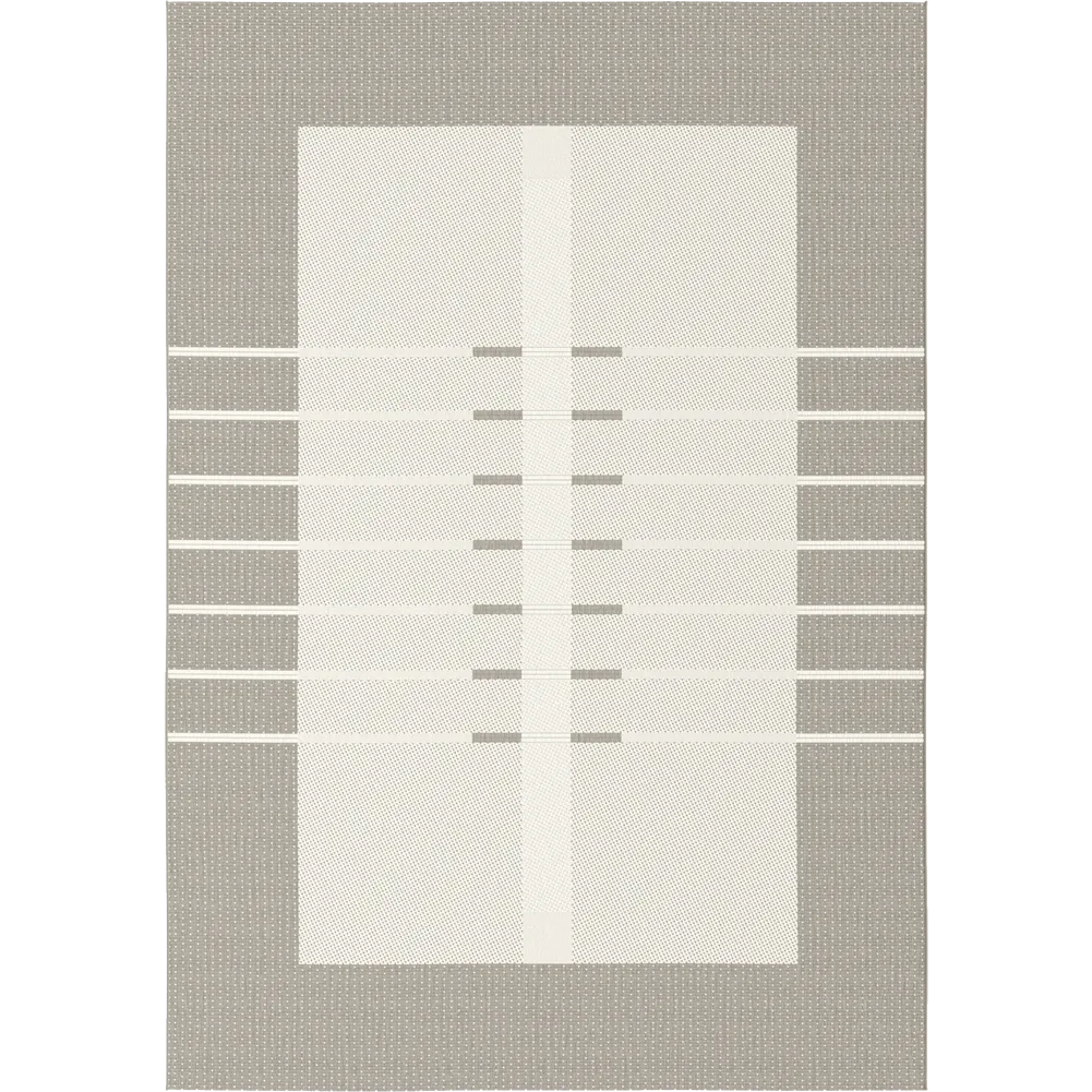 Rectangular area rug with a geometric pattern on a plain background