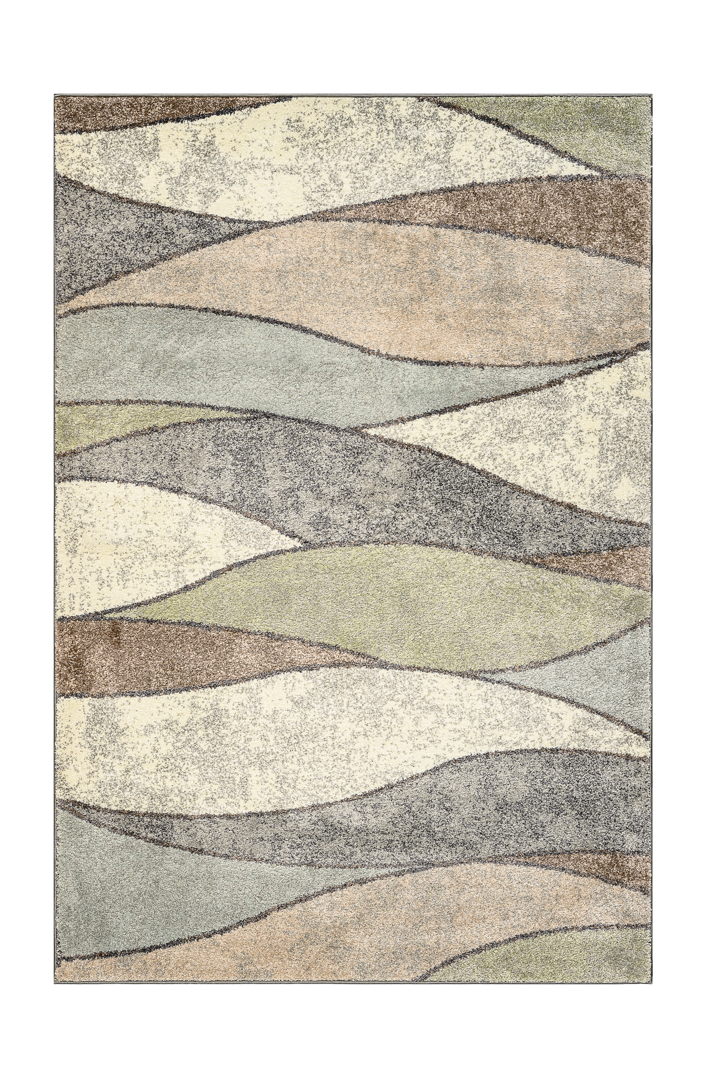 Rug with wavy pattern in neutral colors on a white background