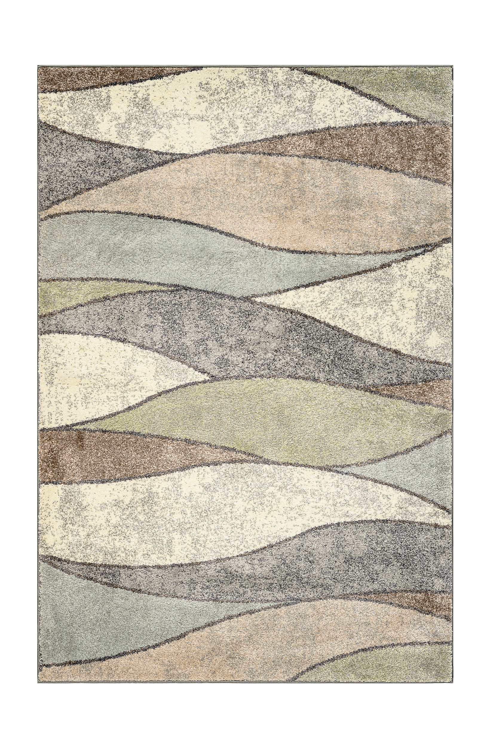 Rug with wavy pattern in neutral colors on a white background