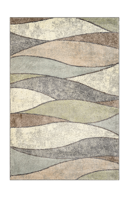 Rug with wavy pattern in neutral colors on a white background