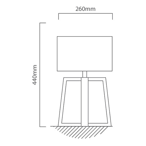 Line drawing of a lamp with dimensions labeled