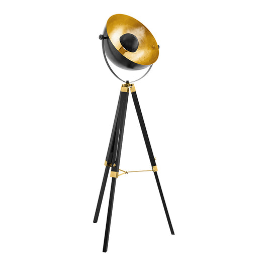 Floor lamp with a gold and black design on a white background