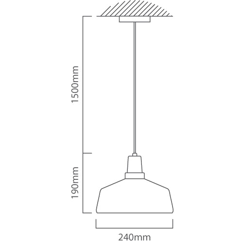 Line drawing of a pendant light with dimensions labeled